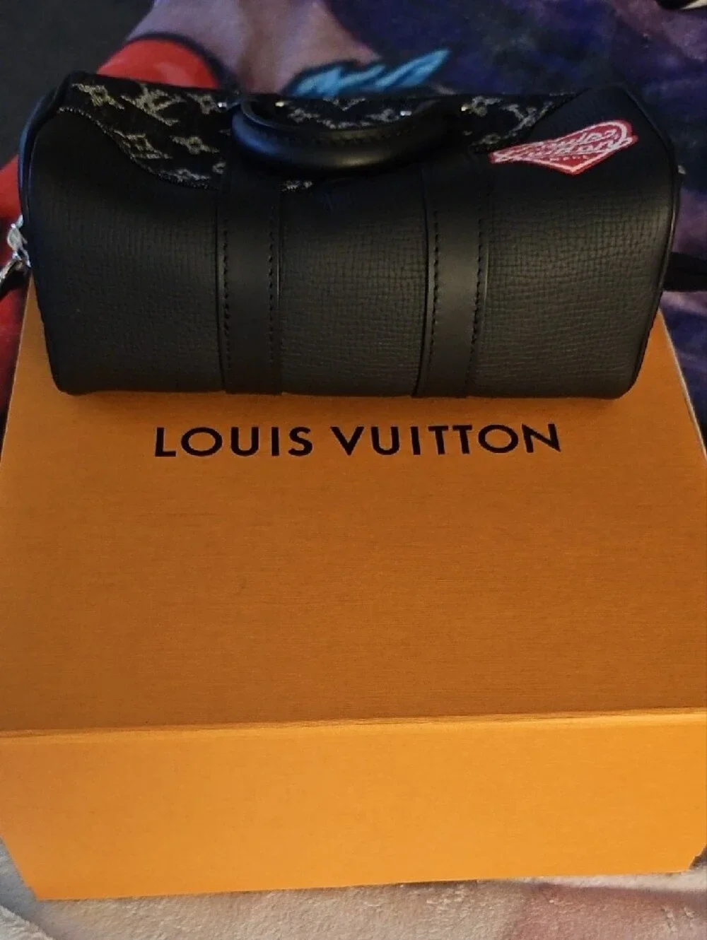Louis Vuitton Black Monogram Mini Speedy with Red Heart Patch